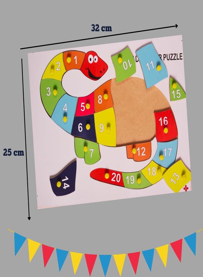 Toyjos Dinosaur Shape Wooden Board with Numbers Knob Puzzle | 1 to 20 Counting Numbers Preschool Learning Game | Kids Educational Pegged Puzzle Board Toys Birthday Gifts for Boys, Girls (Ages 2+) - Image 4